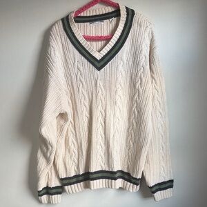 Old Navy V-Neck Sweater - Cream with Green Accents